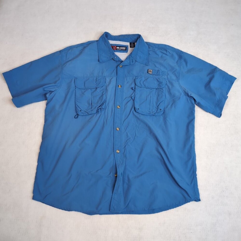 Reel Legends XXL Men's Blue Short Sleeve Button-Up Vented Fishing Shirt